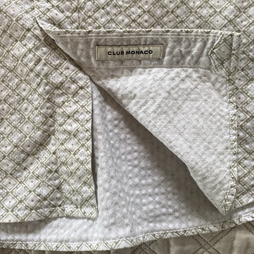 Club Monaco / Short Sleeve Seersucker / Green & White / Small - Picture 9 of 11